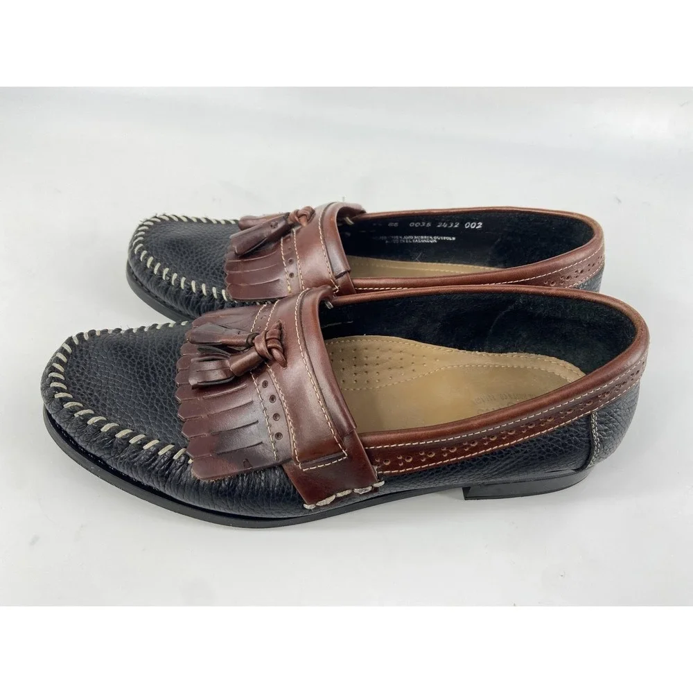GH Bass Weejuns Shoes Womens 9.5 Black Brown Tassel Kiltie Leather Loafer‎ EE